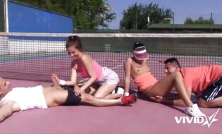 Antonia Sainz and Ana Rose engage in a thrilling sporty foursome of oral pleasure