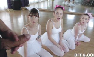 BFFS Bambino girthy cock stretches three ballerinas tight pussies